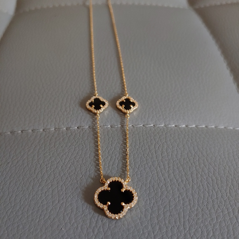 18K gold sterling silver Black Clover necklace - Picture 4 of 7